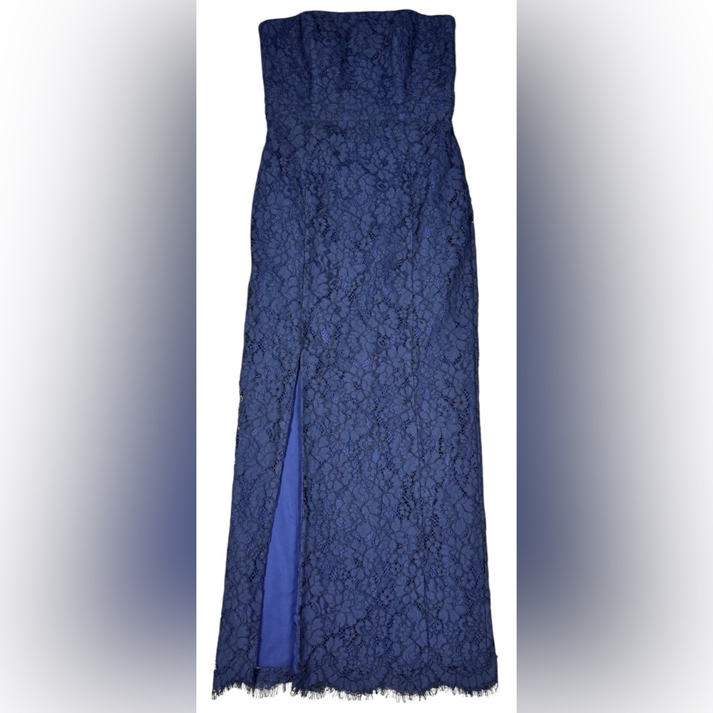 Fame and Partner Strapless Cocktail Dress Lace Navy Blue Womens 6